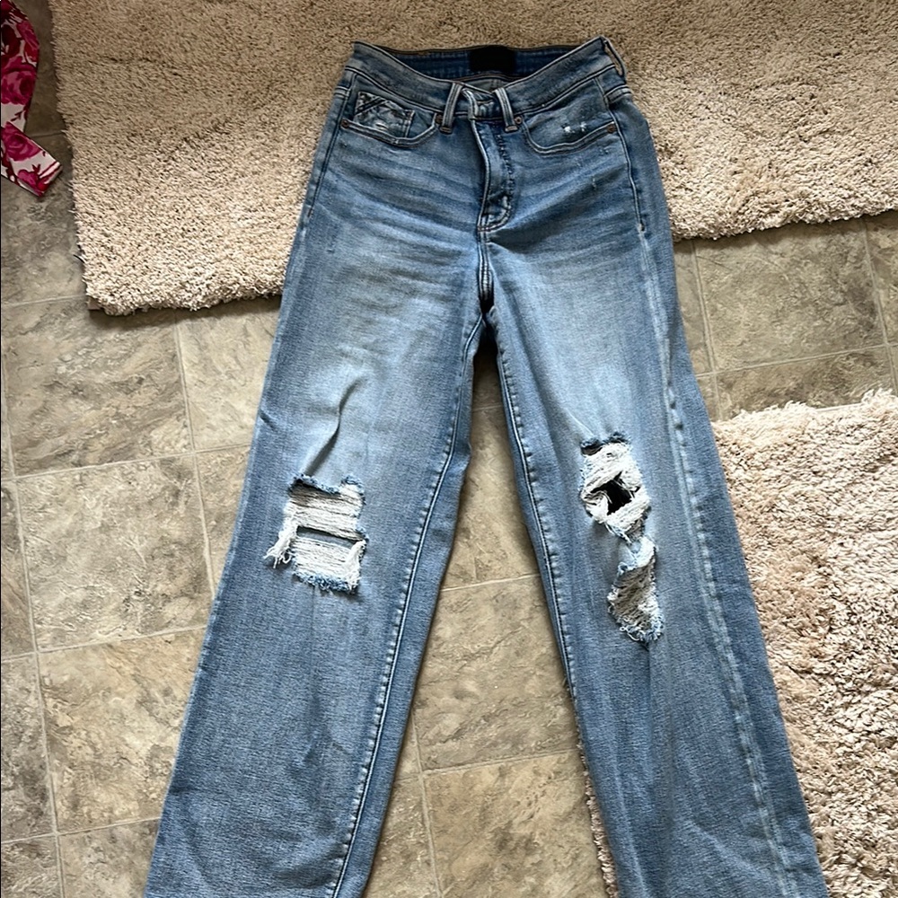 Buckle Black blue wide Leg Jeans with Vintage Fade